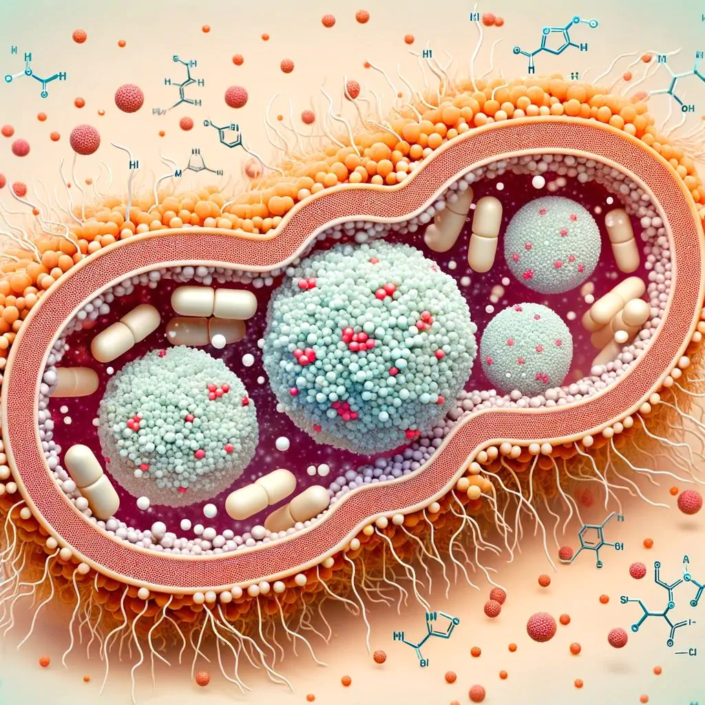 Vista microscopica dei batteri che sintetizzano i poliidrossialcanoati (PHA)